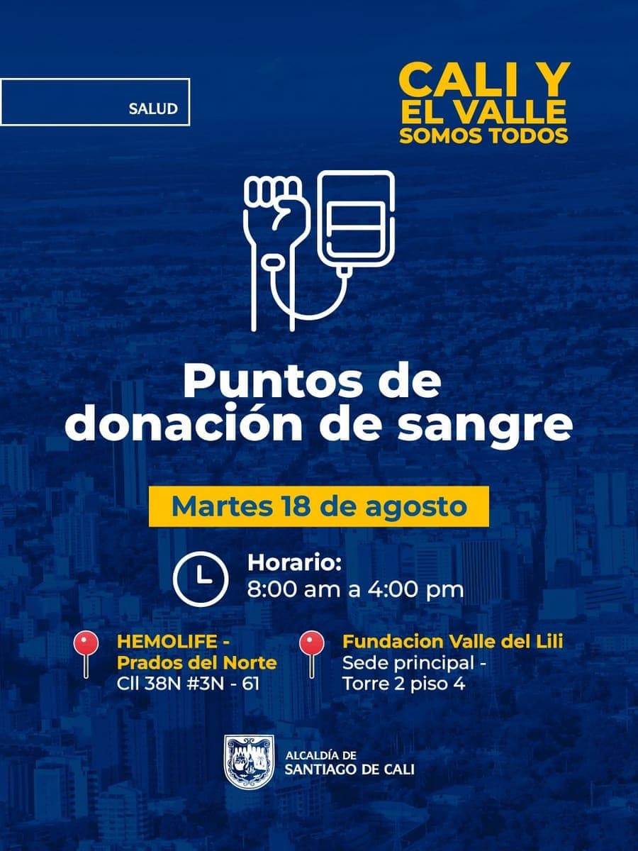 🩸Donar sangre también es una forma de estar para Cali. Hay caleños que hoy necesitan de nosotros. Por eso, este martes
