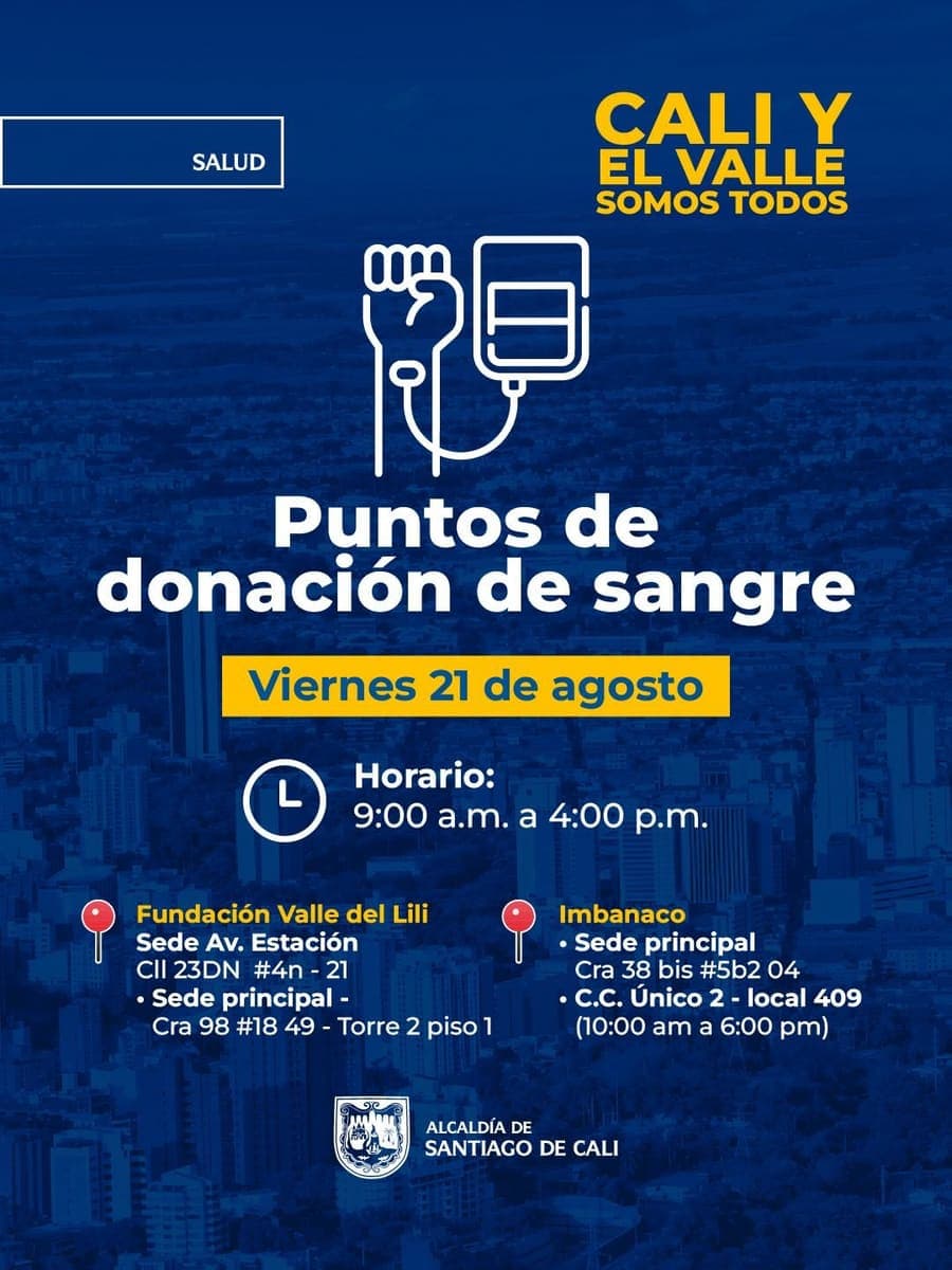 Cali necesita de todos. 🩸 Donar sangre es un acto sencillo que puede salvar vidas. En estos momentos, tu ayuda es más i