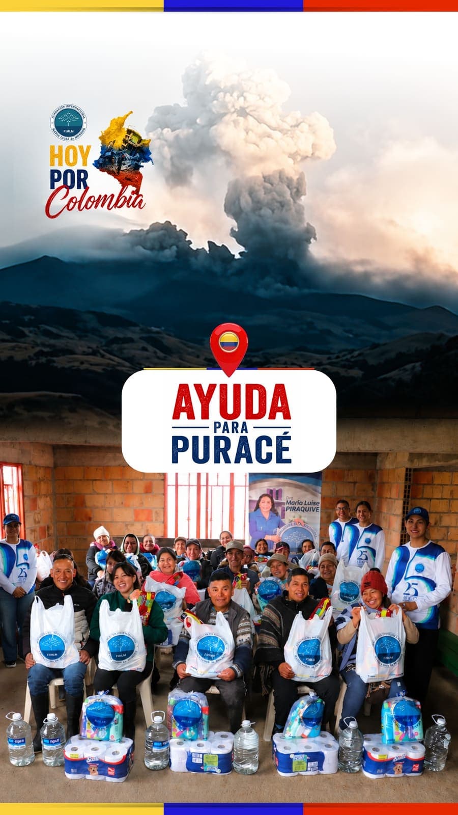 #HoyPorColombia 🇨🇴 | La ayuda de la Dra. María Luisa Piraquive llegó a Puracé, Cauca. 🩵 La caída de ceniza y lodo por